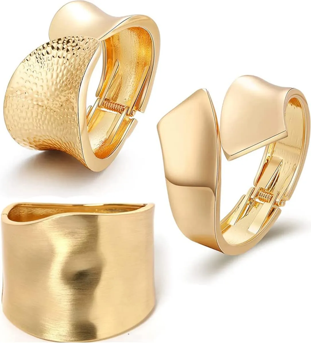1-3Pcs 18K Gold Plating Bangles Bracelets for Women Chunky Polished-Finish Wrist Cuff Wrap Hinge Twist Bangle Opening Wide-Grooved Wire Statement Fashion Jewelry Bracelet for Women