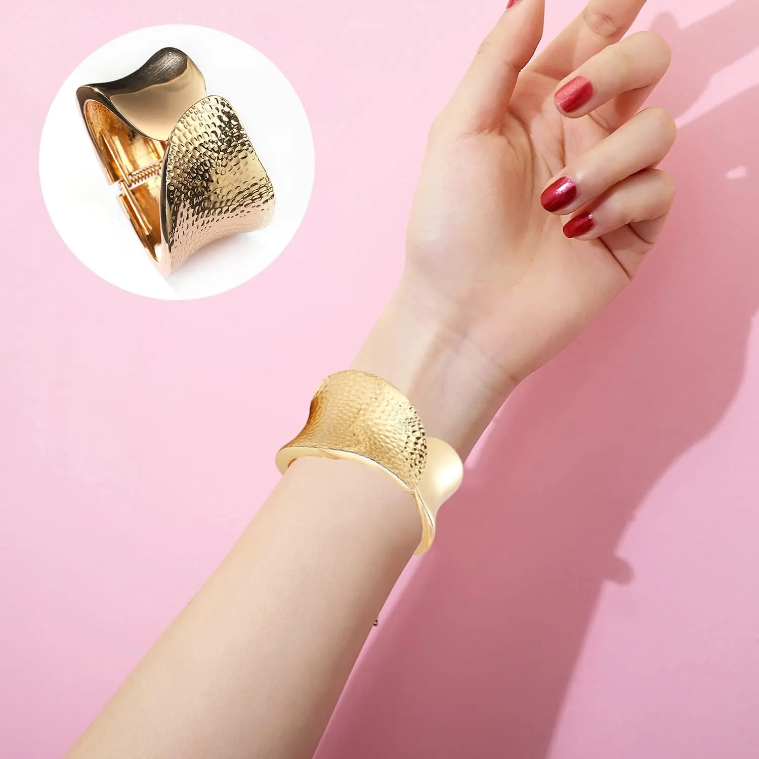 1-3Pcs 18K Gold Plating Bangles Bracelets for Women Chunky Polished-Finish Wrist Cuff Wrap Hinge Twist Bangle Opening Wide-Grooved Wire Statement Fashion Jewelry Bracelet for Women