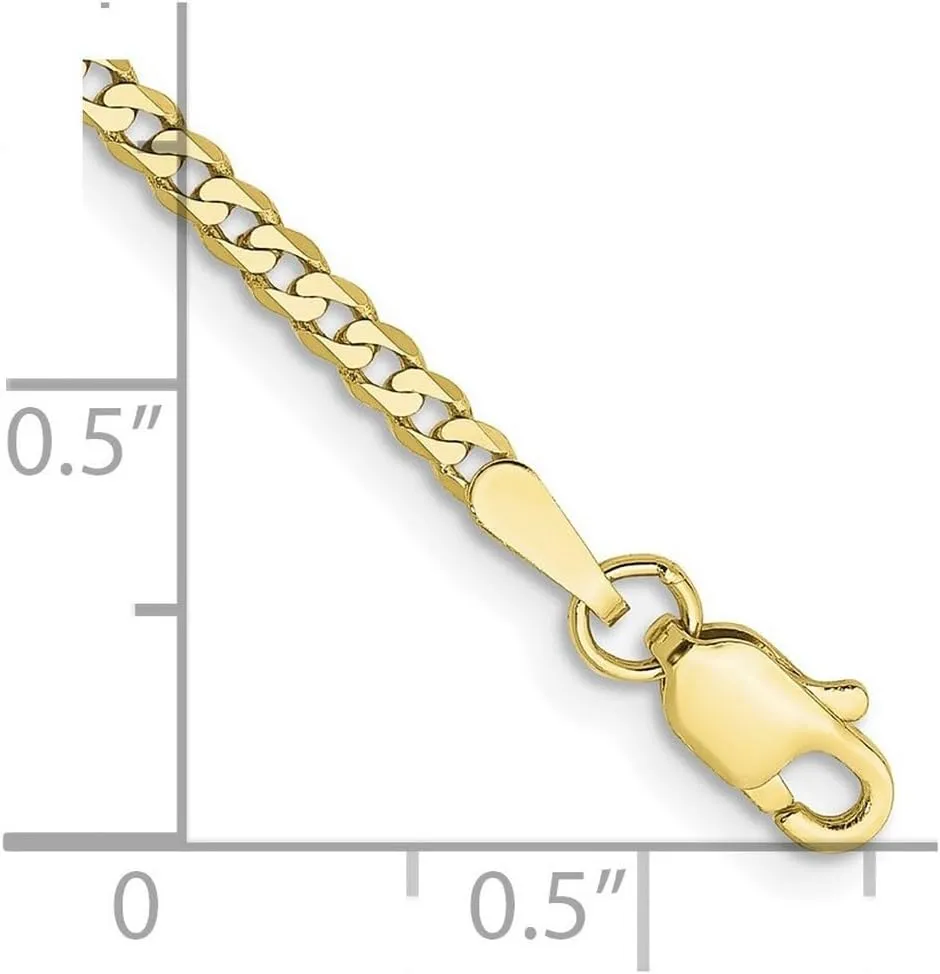 10k Solid Yellow Gold 2.2mm Flat Beveled Curb Chain Bracelet Link-Bracelet for Women and Men