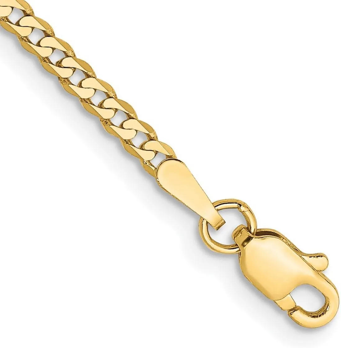 10k Solid Yellow Gold 2.2mm Flat Beveled Curb Chain Bracelet Link-Bracelet for Women and Men