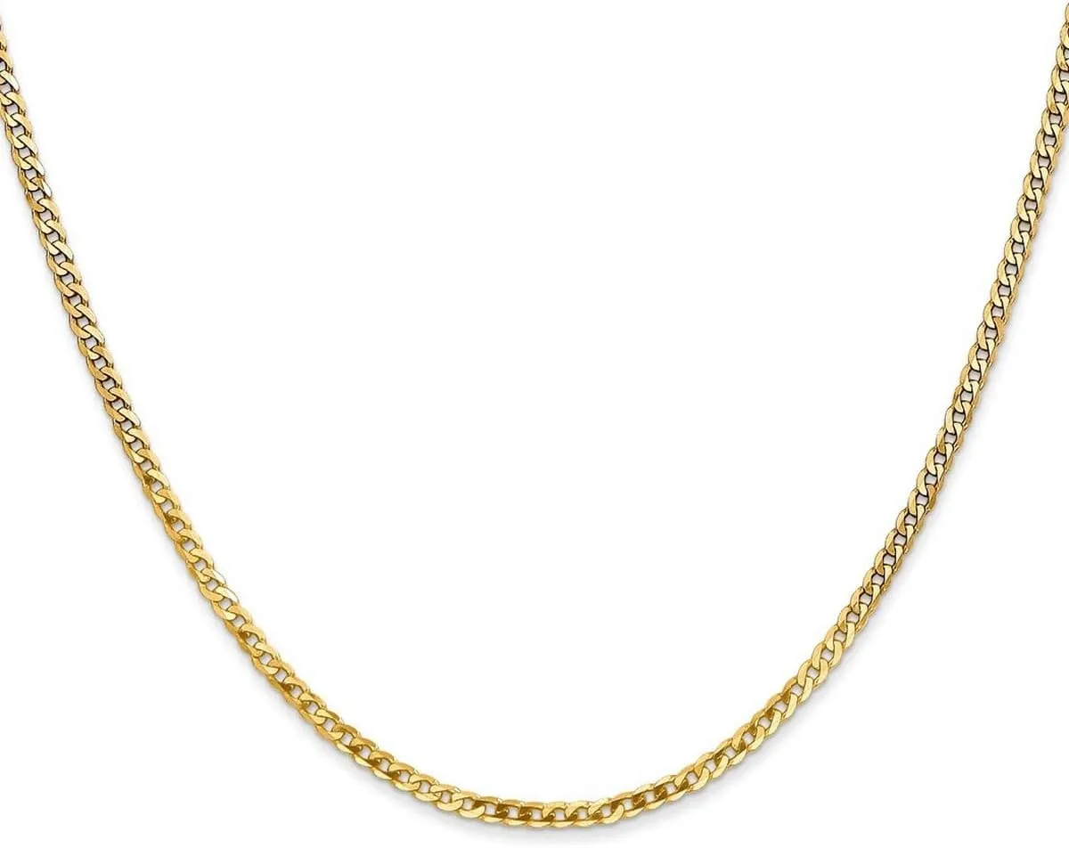 10k Solid Yellow Gold 2.2mm Flat Beveled Curb Chain Bracelet Link-Bracelet for Women and Men
