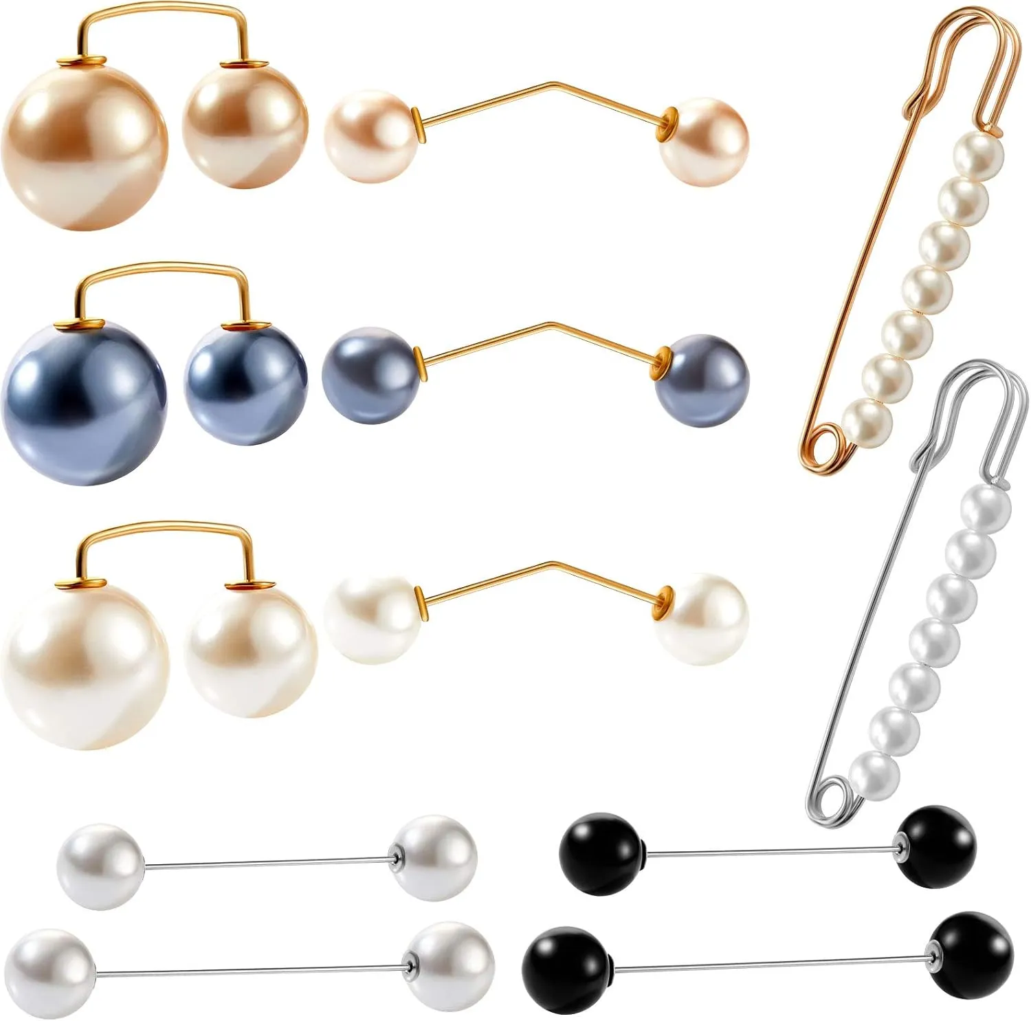 12 Pieces Faux Pearl Brooch Sweater Shawl Brooch Anti Exposure Neckline Safety Pin with Different Design for Women