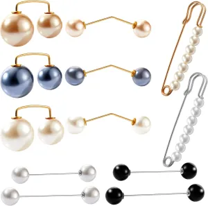 12 Pieces Faux Pearl Brooch Sweater Shawl Brooch Anti Exposure Neckline Safety Pin with Different Design for Women