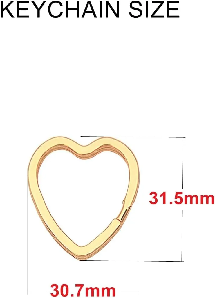 12pcs Creative Key Ring Keychain Heart Shape Golden Metal Flat Split Key Holder Chains Rings Crafts DIY for Home Car Tag Office Organization Lanyards Keys Attachment Gift