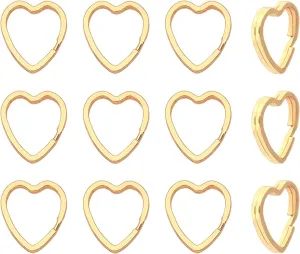 12pcs Creative Key Ring Keychain Heart Shape Golden Metal Flat Split Key Holder Chains Rings Crafts DIY for Home Car Tag Office Organization Lanyards Keys Attachment Gift