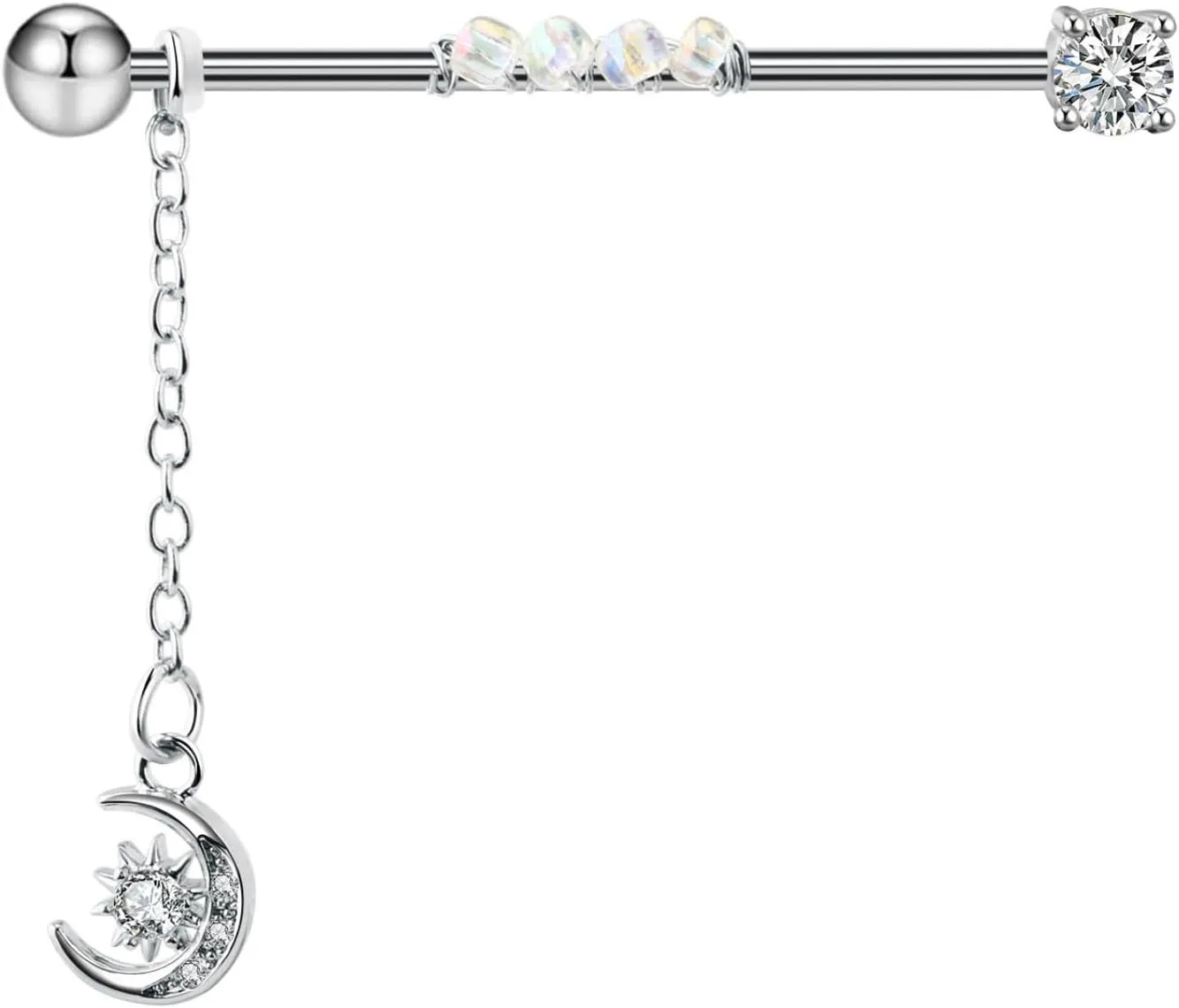 14G Stainless Steel Industrial Barbell Earrings Chain CZ Bar Gold Industrial Piercing Jewelry for Women Mens Cartilage Body Retainer