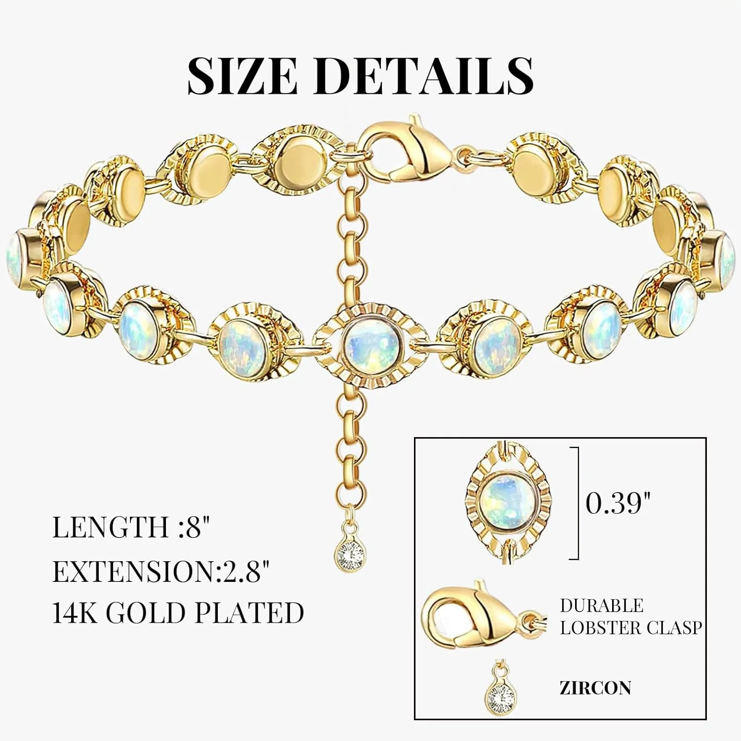 14K Gold Anklets for Women,Large Ankle Bracelets for Women Waterproof Anklet,OB Stone Beach Resort Bohemian Style Adjustable Anklet for Women(8'' 2.5'' Slim Version)