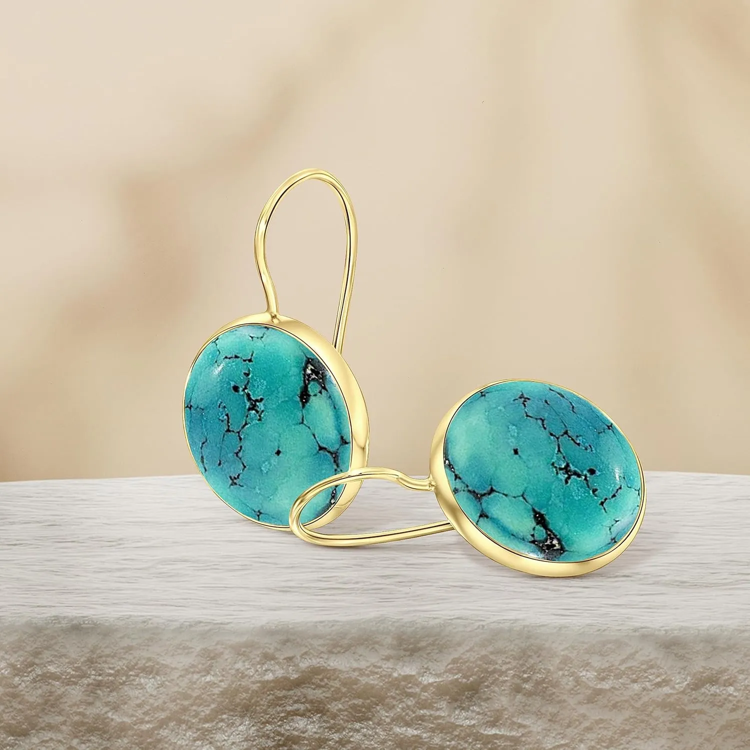 14K Gold Turquoise Earrings - Solid Gold Earrings -14K Gold Earrings for Women - Statement Earrings - Gold Dangle Earrings - Wedding Earrings for Brides - Turquoise Jewelry for Women