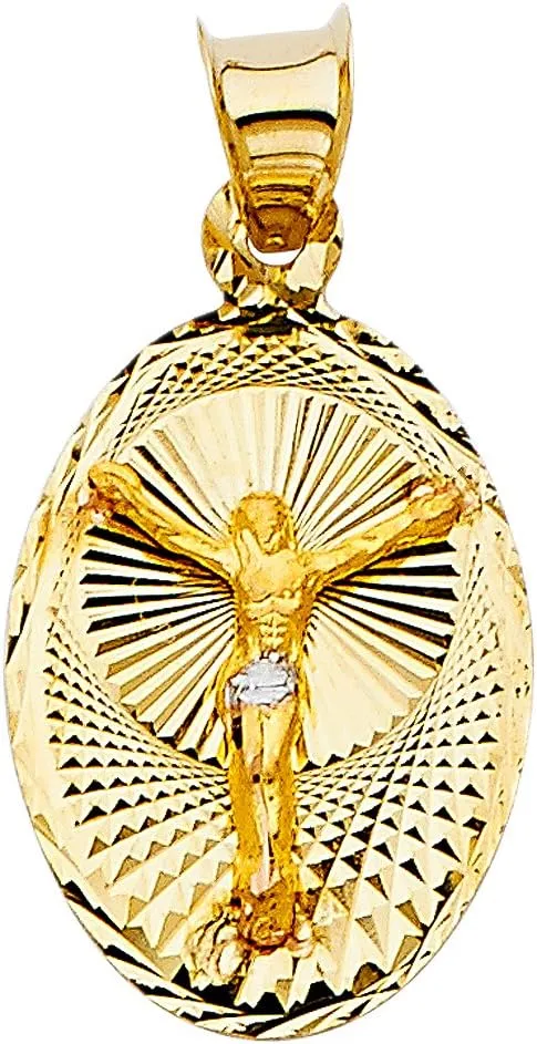 14k REAL Two Tone Gold Religious Jesus Stamp Charm Pendant