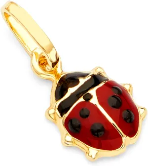 14k REAL Yellow Gold Lady Bug Enamel Charm Pendant