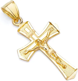 14k REAL Yellow Gold Religious Jesus Crucifix Cross Charm Pendant