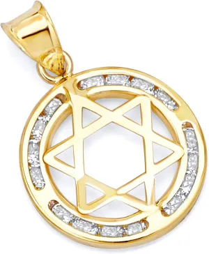 14k REAL Yellow Gold Star of David CZ Charm Pendant (Size : 21 x 15 mm)
