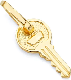 14k REAL Yellow Gold Tiny Key Charm Pendant