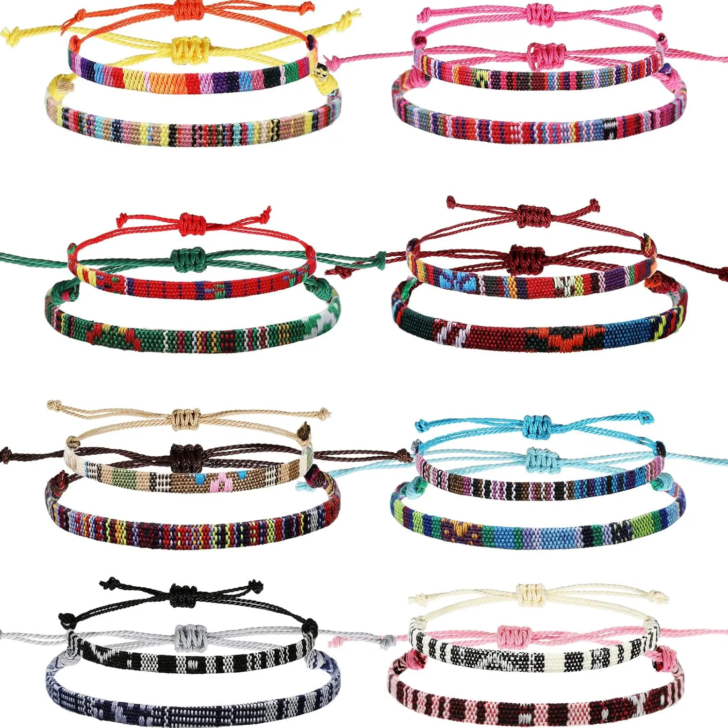 16 Pcs Boho Surfer Ankle Bracelet Set Surfer Bracelet Adjustable Waterproof Ethnic Bracelet Unisex Handmade Braided Bracelets Colorful Thin String Rope Jewelry Festival Clothes Accessory for Christmas