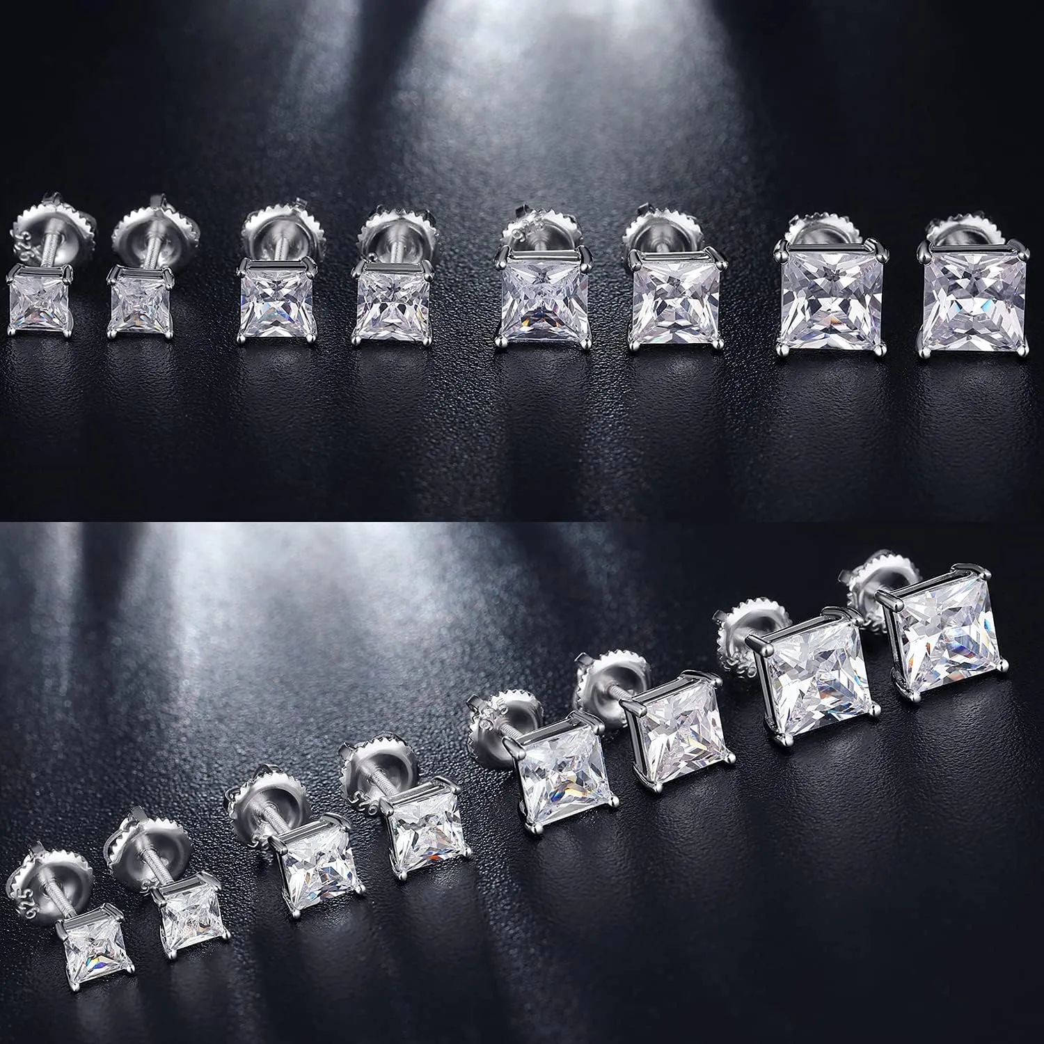 18K White Gold Plated Simulated Diamond Earrings for Men Women Cubic Zirconia Stud Earrings 925 Sterling Silver Screw Back CZ Stud Earrings 4MM-8MM for Unisex