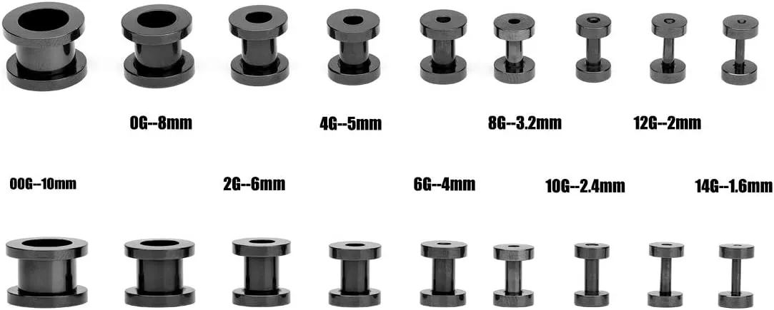 18PCS Ear Tunnels Kit Stainless Steel Screw Fit 14G-00G Gauges Plugs Set Double Flared Stretcher Expander Body Piercing Jewelry