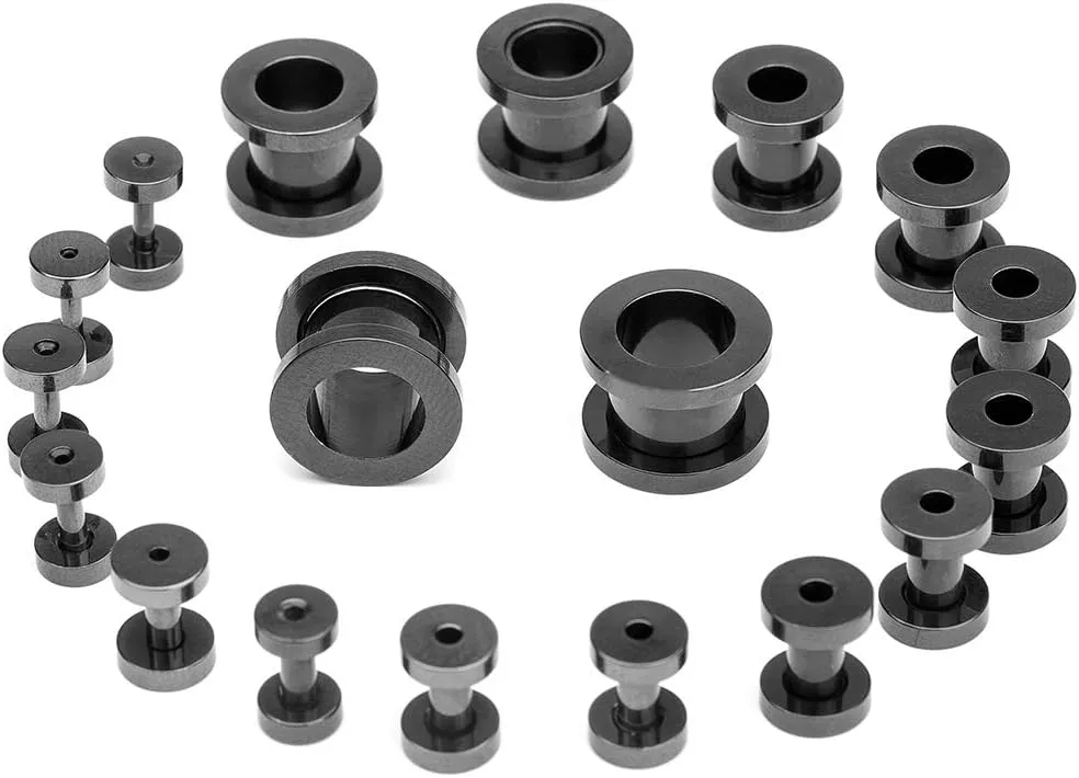 18PCS Ear Tunnels Kit Stainless Steel Screw Fit 14G-00G Gauges Plugs Set Double Flared Stretcher Expander Body Piercing Jewelry