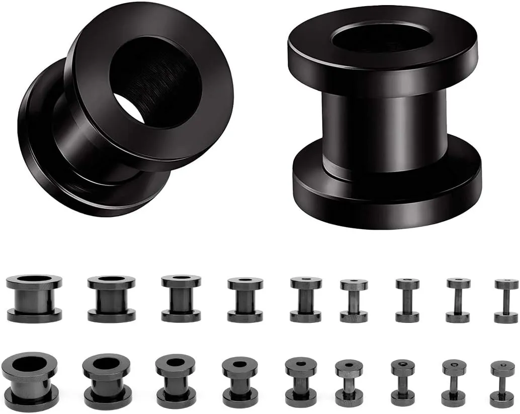 18PCS Ear Tunnels Kit Stainless Steel Screw Fit 14G-00G Gauges Plugs Set Double Flared Stretcher Expander Body Piercing Jewelry