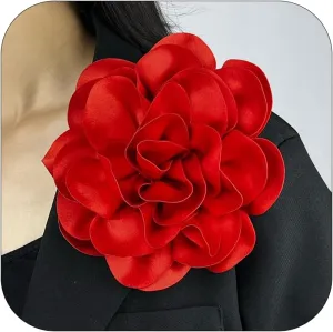 19mm Extra Large Rose Flower Brooches Dainty Satin Fabric Rose Flower Lapel Pins Elegant Silk Camellia Flower Oversized Brooch Pin for Women Wedding Party Dance Banquet Dress Suit Clothes Accessories Jewelry