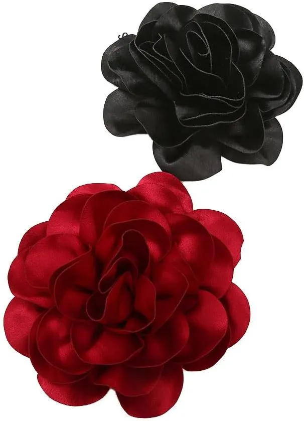 19mm Extra Large Rose Flower Brooches Dainty Satin Fabric Rose Flower Lapel Pins Elegant Silk Camellia Flower Oversized Brooch Pin for Women Wedding Party Dance Banquet Dress Suit Clothes Accessories Jewelry