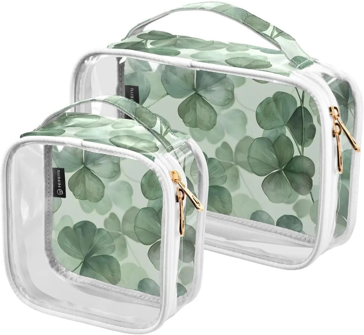 2 Pack Clear Makeup Bag, Leaves Green Splash Ink Cosmetic Organizer Waterproof Travel Toiletry Bags for Women Transparent Handbag Purse