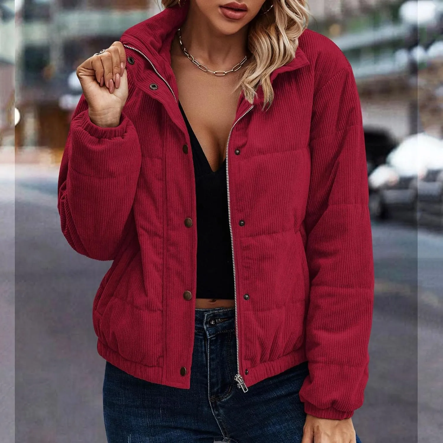 2023 Women Warm Winter Coats Trendy Casual Quilted Parka Lapel Zip Jacket Fashion Windproof Down Puffer Coat Outerwear