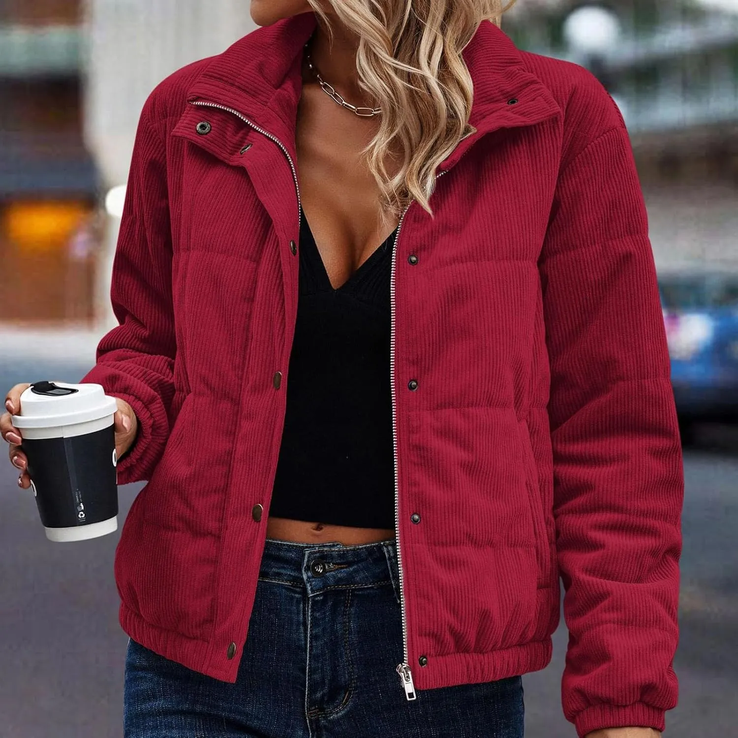 2023 Women Warm Winter Coats Trendy Casual Quilted Parka Lapel Zip Jacket Fashion Windproof Down Puffer Coat Outerwear