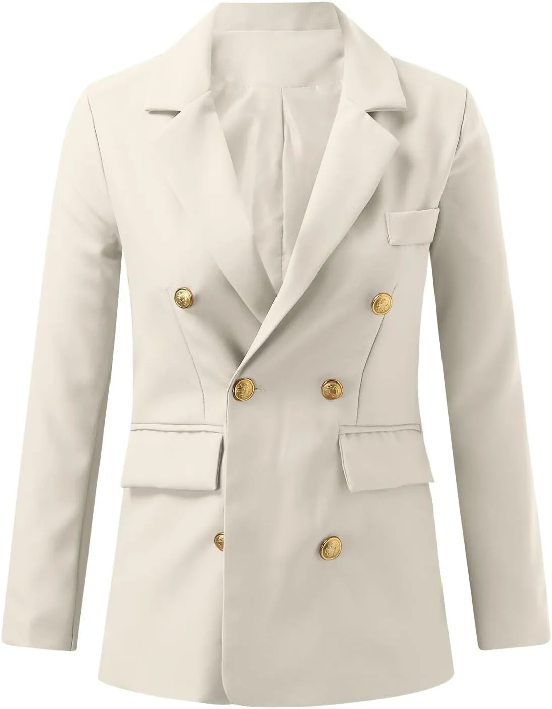 2024 Womens Casual Blazer Dressy Suit Jacket Gold Button Sport Coats Long Sleeve Work Office Blazer Lapel Open Front Jacket