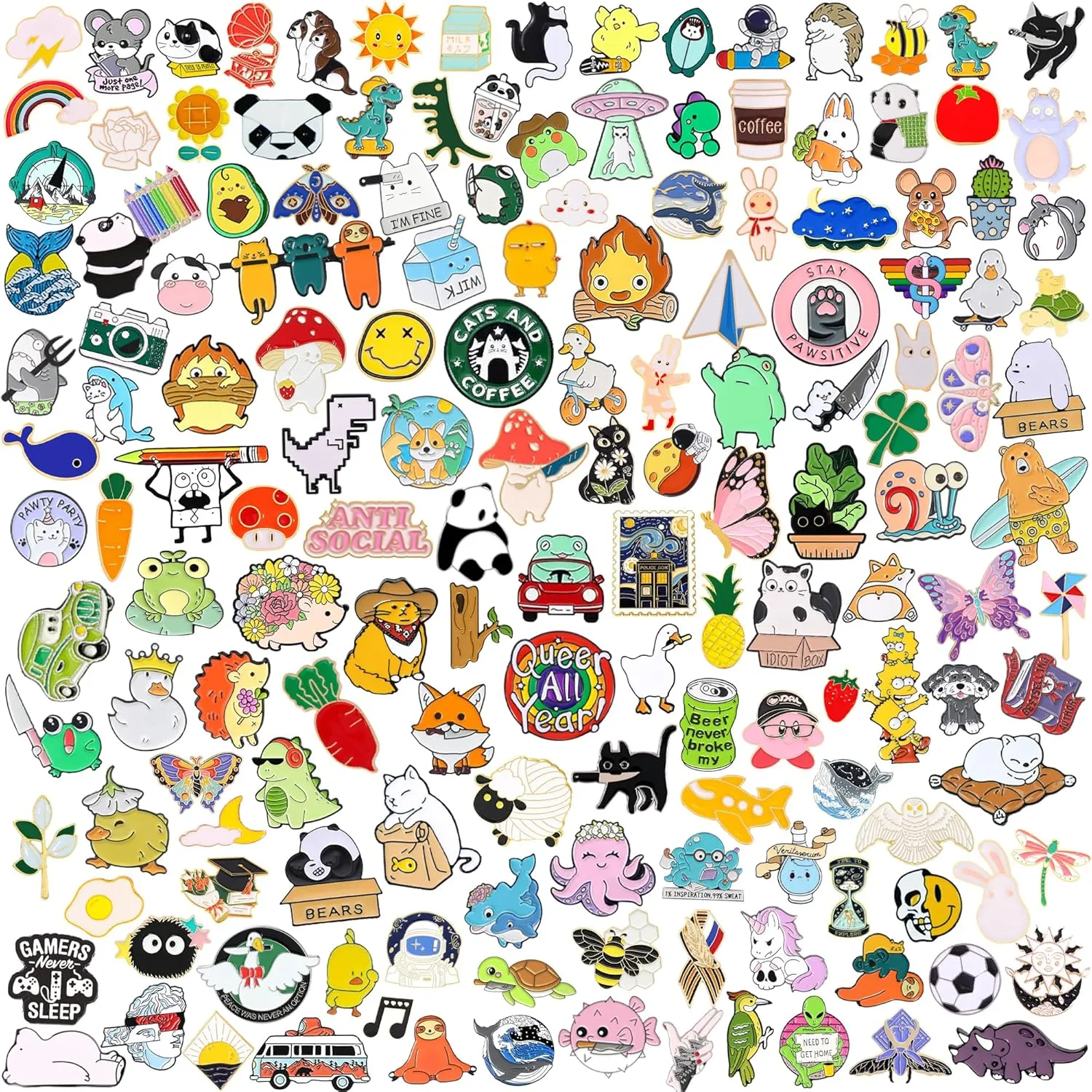 20/30/60/100 Mixed Enamel Pins for Backpacks,Hat Cute Funny Button Pins Bulk Set,Cartoon Plant Aesthetic Brooch Lapel Backpack Pins for Hats Women Girls Cloths Decoration