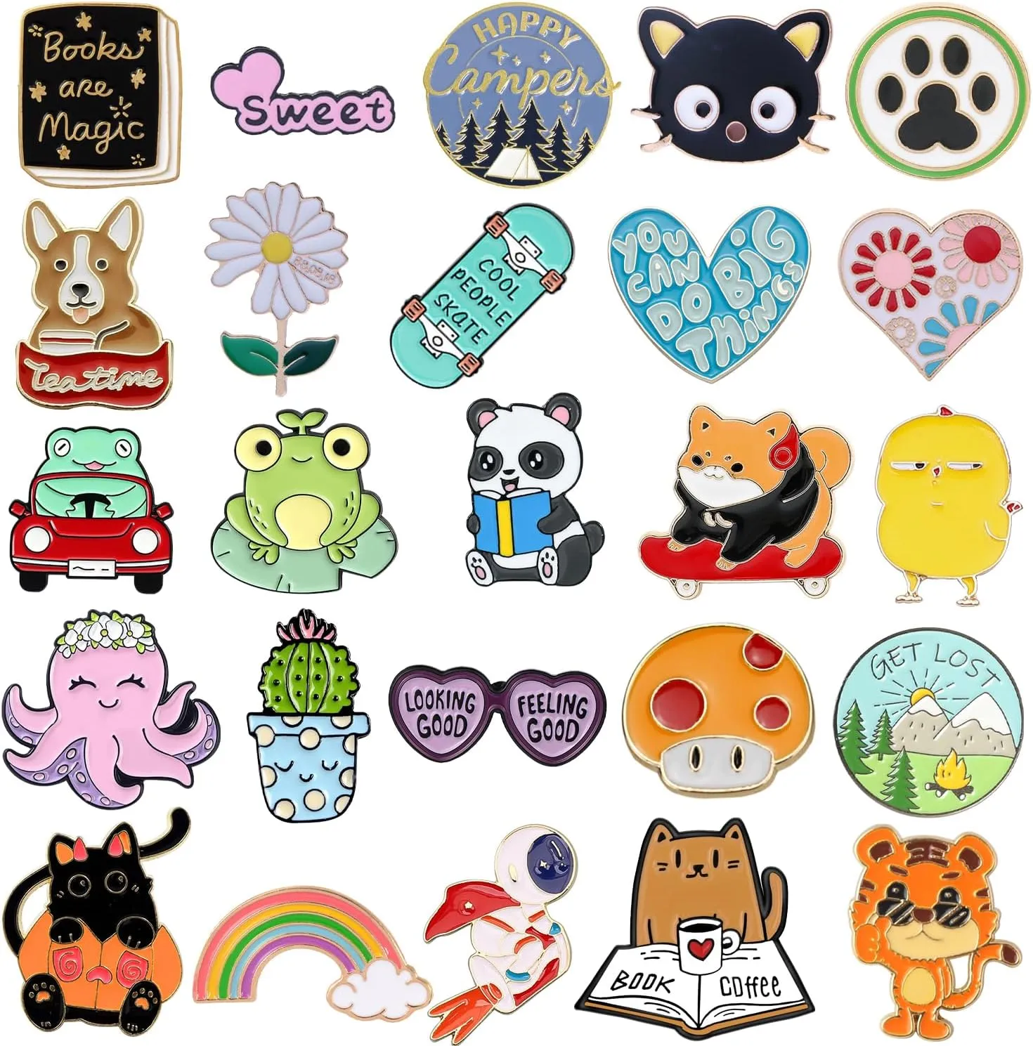 20/30/60/100 Mixed Enamel Pins for Backpacks,Hat Cute Funny Button Pins Bulk Set,Cartoon Plant Aesthetic Brooch Lapel Backpack Pins for Hats Women Girls Cloths Decoration