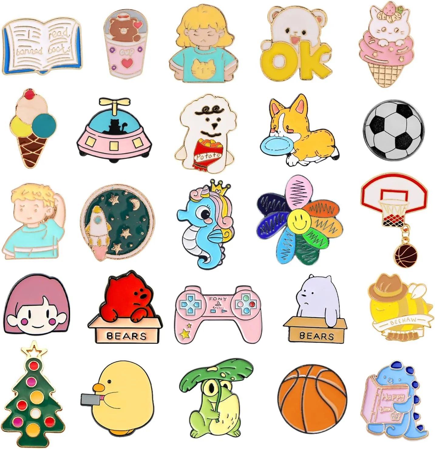 20/30/60/100 Mixed Enamel Pins for Backpacks,Hat Cute Funny Button Pins Bulk Set,Cartoon Plant Aesthetic Brooch Lapel Backpack Pins for Hats Women Girls Cloths Decoration