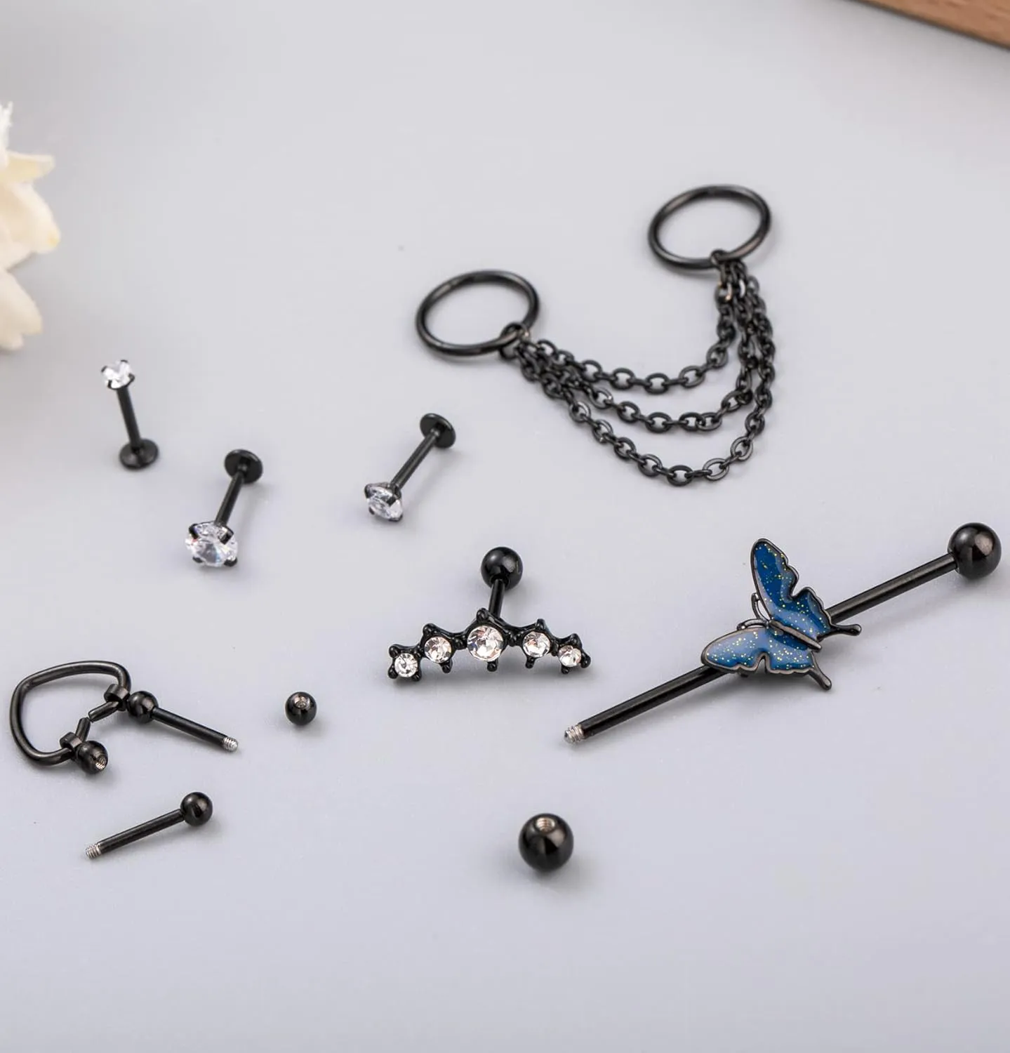 20Pcs 316L Stainless Steel Industrial Barbell Earring Cartilage Earring Helix Tragus Studs Conch Daith Piercing Jewelry