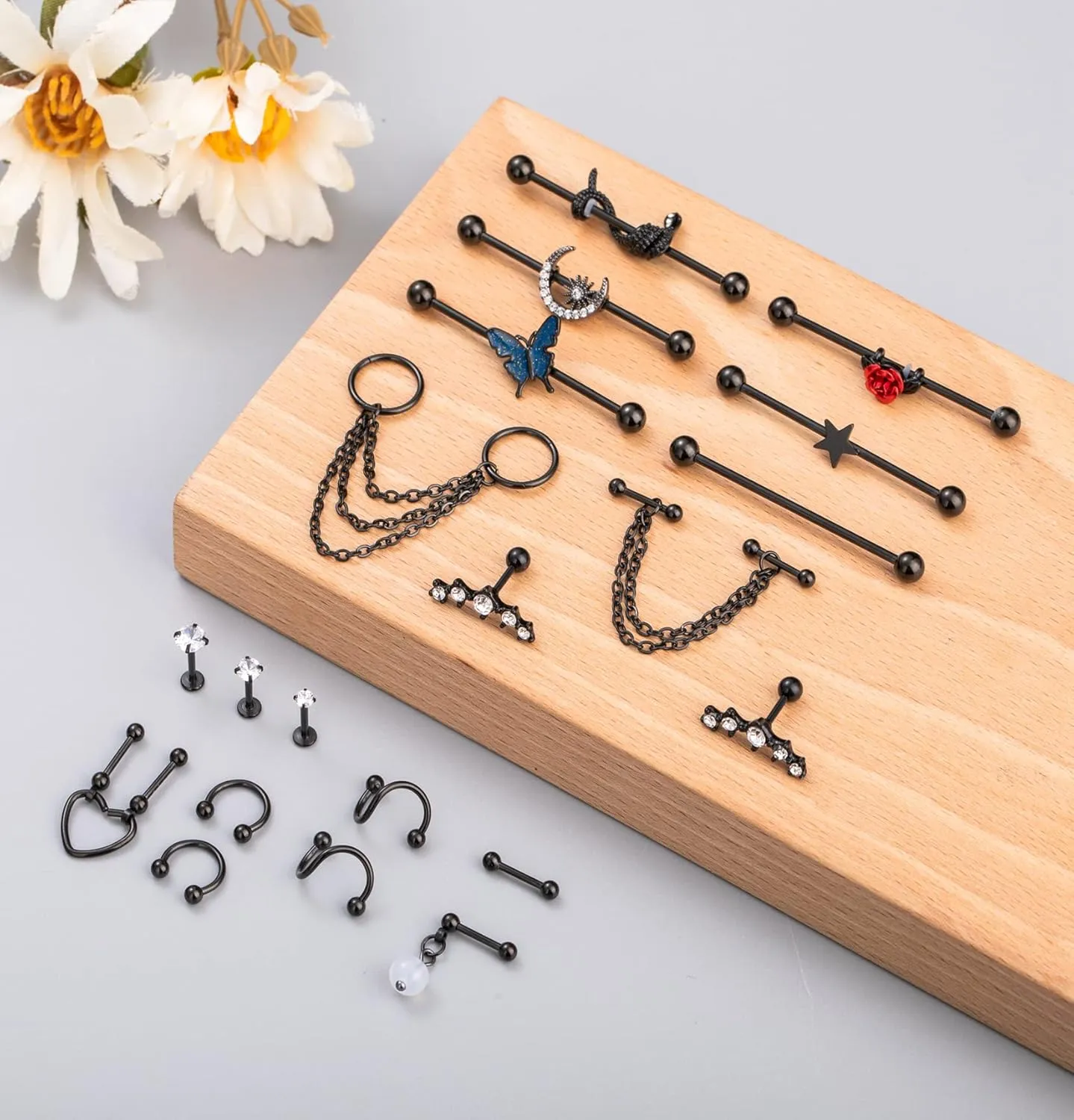 20Pcs 316L Stainless Steel Industrial Barbell Earring Cartilage Earring Helix Tragus Studs Conch Daith Piercing Jewelry