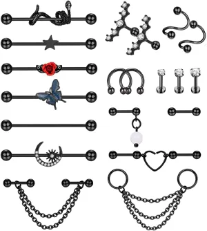 20Pcs 316L Stainless Steel Industrial Barbell Earring Cartilage Earring Helix Tragus Studs Conch Daith Piercing Jewelry