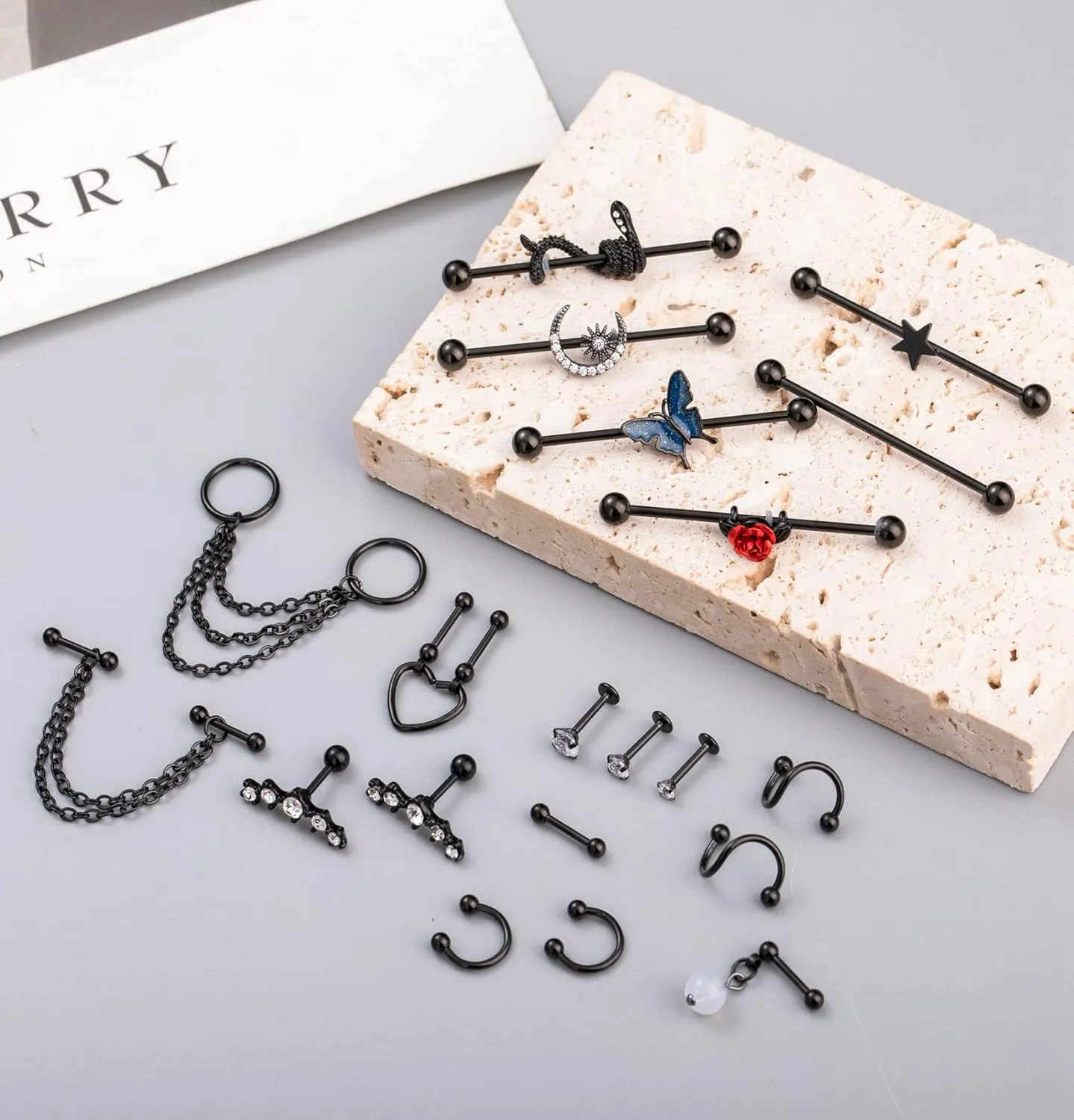 20Pcs 316L Stainless Steel Industrial Barbell Earring Cartilage Earring Helix Tragus Studs Conch Daith Piercing Jewelry