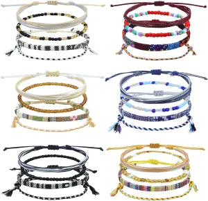 24Pcs Boho Surfer Bracelet Ankle String Surfer Beach Bracelets, Adjustable Handmade Braided Bracelet Waterproof Colorful Beaded Braided Rope Wrist Friendship Bracelet Jewelry for Unisex Women Men