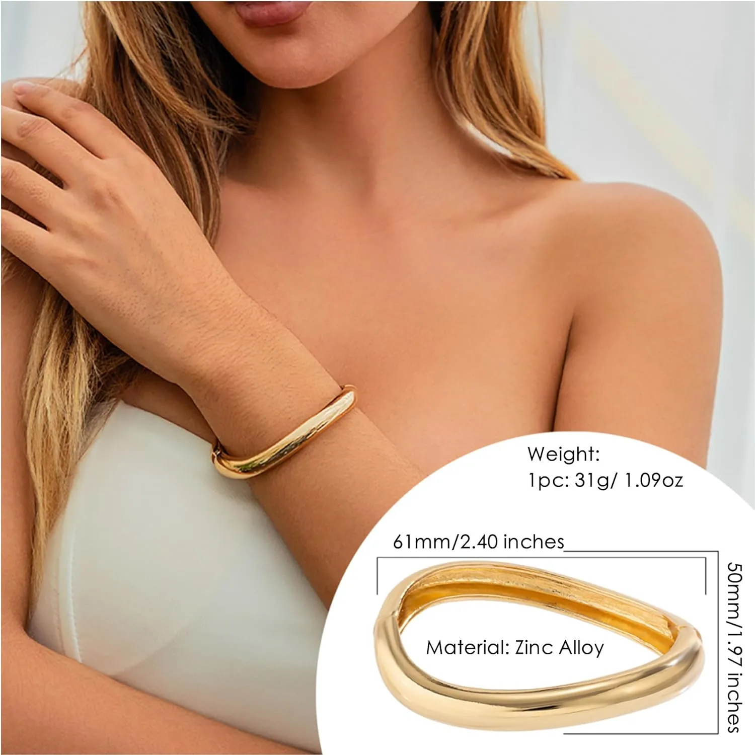 2PCS Chunky Gold Cuff Bangle Bracelets Stack for Women Non Tarnish Trendy, 14K Gold Plated Irregular Open Wide Hinged Thick Chain Wrap Bangles Bracelet Set Arm Jewelry Gifts