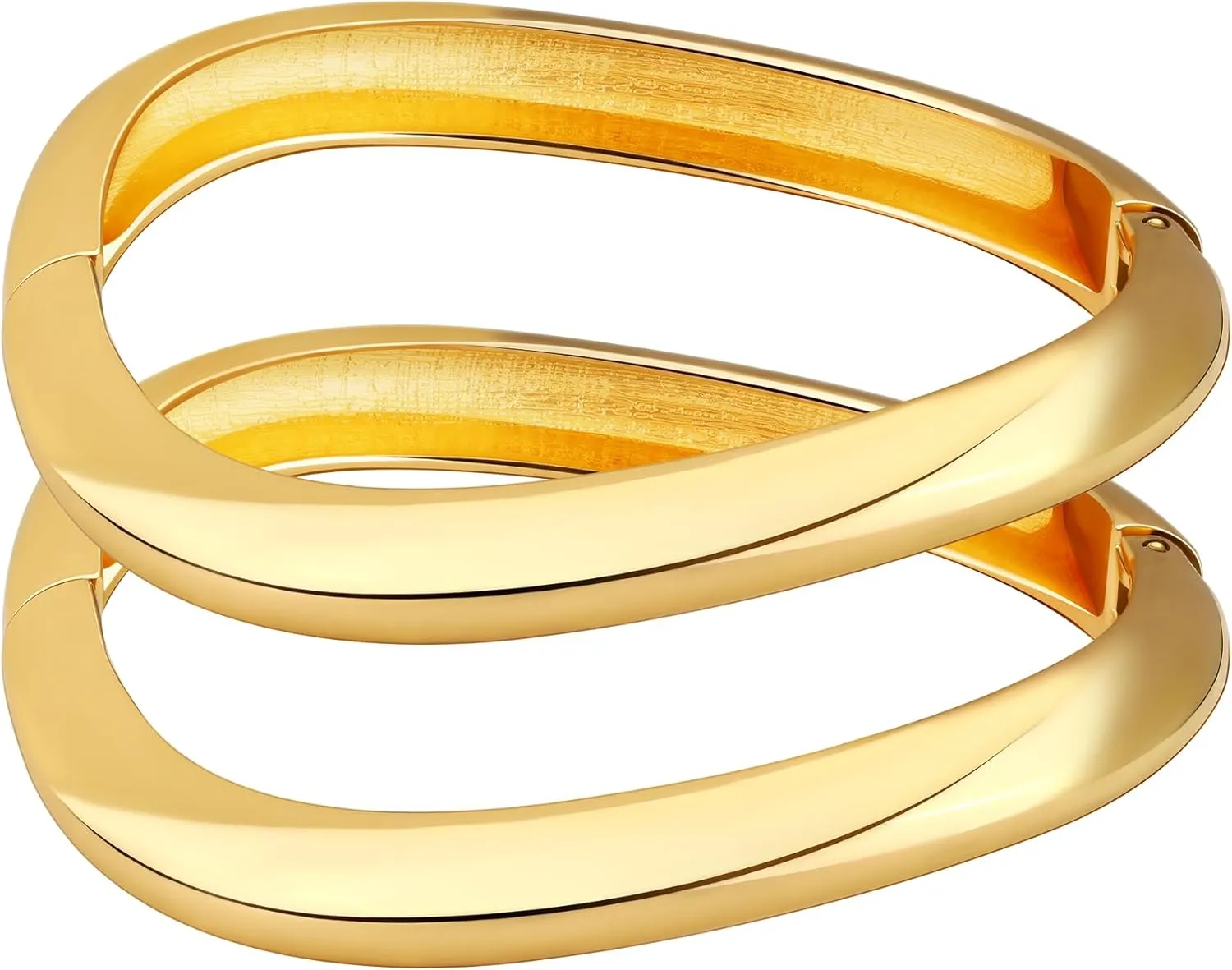 2PCS Chunky Gold Cuff Bangle Bracelets Stack for Women Non Tarnish Trendy, 14K Gold Plated Irregular Open Wide Hinged Thick Chain Wrap Bangles Bracelet Set Arm Jewelry Gifts