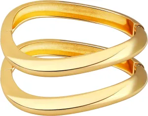 2PCS Chunky Gold Cuff Bangle Bracelets Stack for Women Non Tarnish Trendy, 14K Gold Plated Irregular Open Wide Hinged Thick Chain Wrap Bangles Bracelet Set Arm Jewelry Gifts