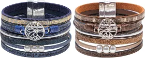 2pcs Leather Bracelets for Women Tree of Life Multi-Layer Wraps Bracelet Boho Leopard Multi-Layer Braided Cuff Bracelet Fashion Stackable Wrist Bracelet Valentine's Day Mother's Day Present