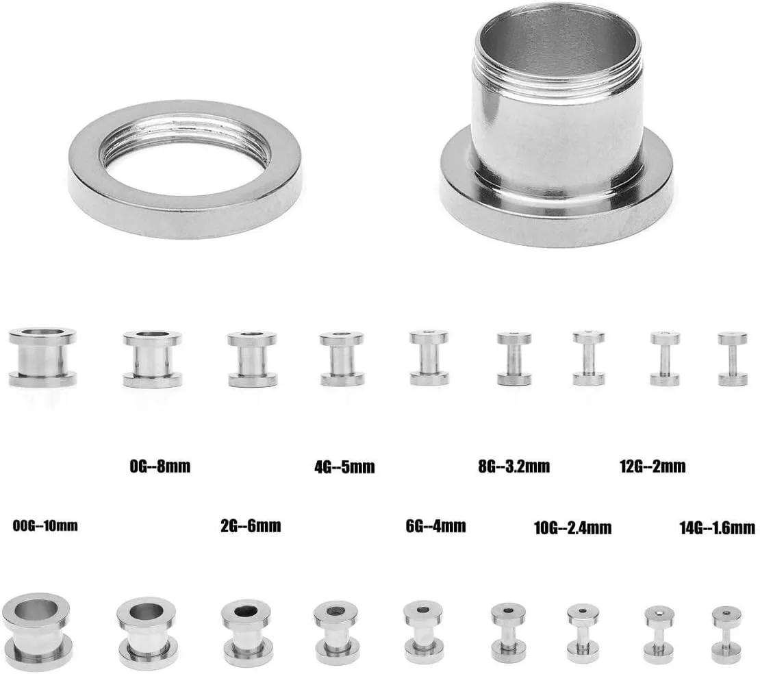 36pcs Ear Stretching Kit 14G-00G Surgical Steel Tapers Tunnels Gauges Set for Starter Women Men Expanders Body Piercing Jewelry