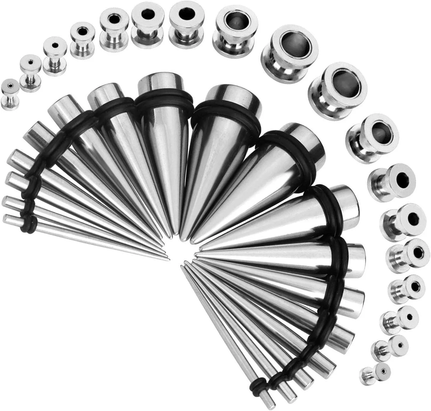 36pcs Ear Stretching Kit 14G-00G Surgical Steel Tapers Tunnels Gauges Set for Starter Women Men Expanders Body Piercing Jewelry