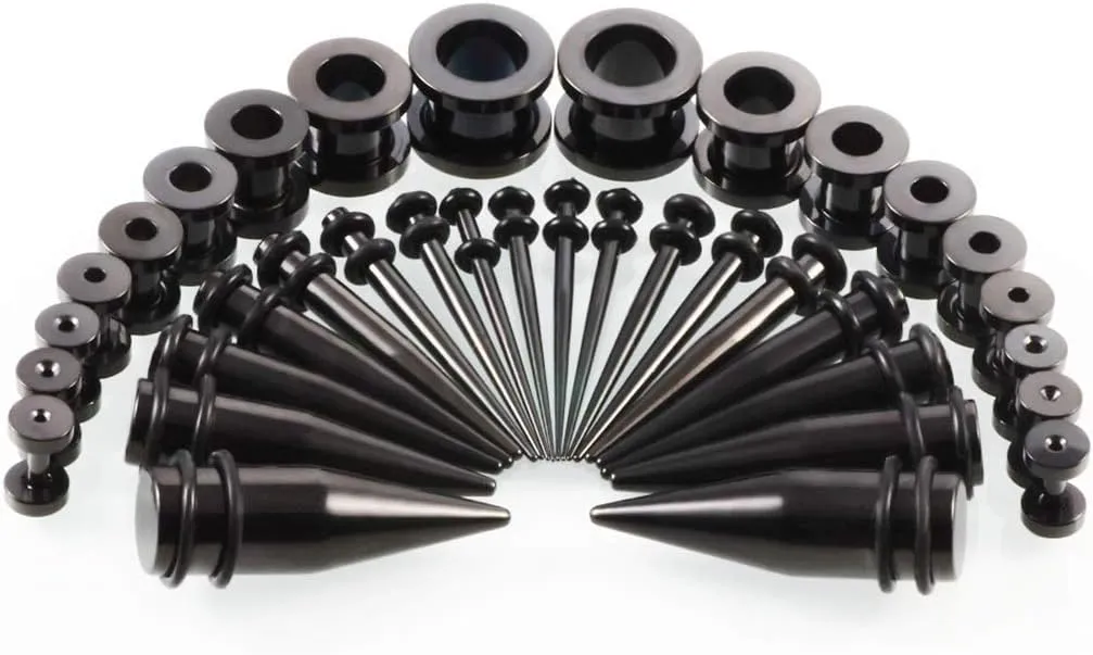 36pcs Ear Stretching Kit 14G-00G Surgical Steel Tapers Tunnels Gauges Set for Starter Women Men Expanders Body Piercing Jewelry