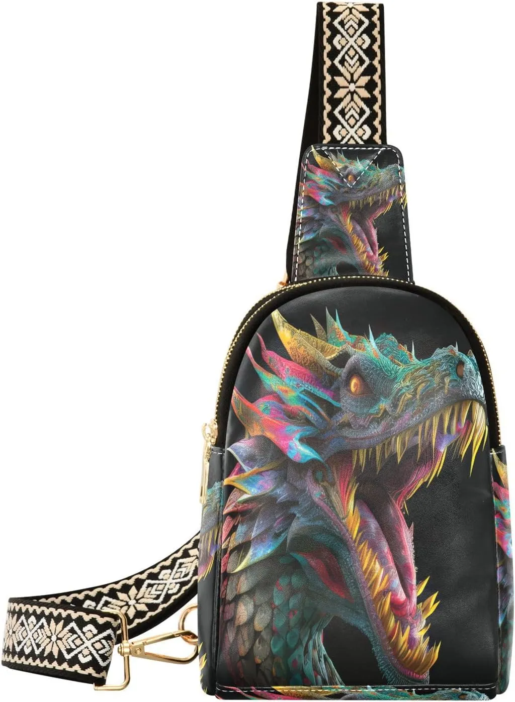 3d Dragon Digital Art Fanny Pack Crossbody PC Leather Small Sling Bag for Women Fashion Waist Packs Chest Bag for Travel Sports Running Hiking