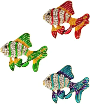 3PCS Diamond - Studded Fish Brooch - Painting - Inspired Tropical Fish Pin for Fashionable Adornment