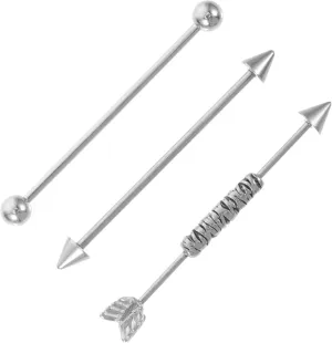 3pcs Stainless Steel Industrial Barbell Cartilage Earring Jewelry for Women Arrow Design Lightweight Comfortable Wear for Occasions