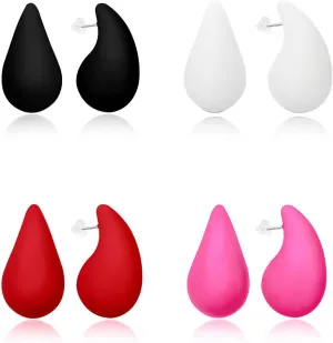 4 Pairs Neon Teardrop Acrylic Earrings - Retro Colorful Studs & Pendants