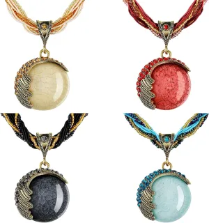 4 Pcs Bohemian Necklace for Women Turquoise Jewelry Necklace Statement Beaded Vintage Chunky Chain Pendant for Women Ladies