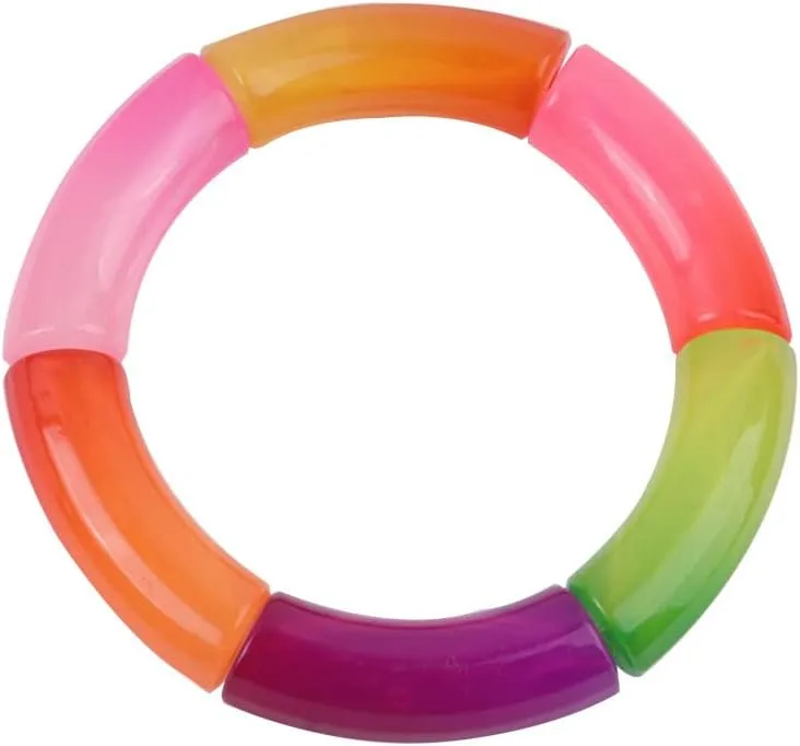 4pcs Colorful Acrylic Bamboo Tube Bending Tube Elasticity Bangles Bracelet Set Chunky Curved Cuff Stretchable Adjustable for Women Jewelry