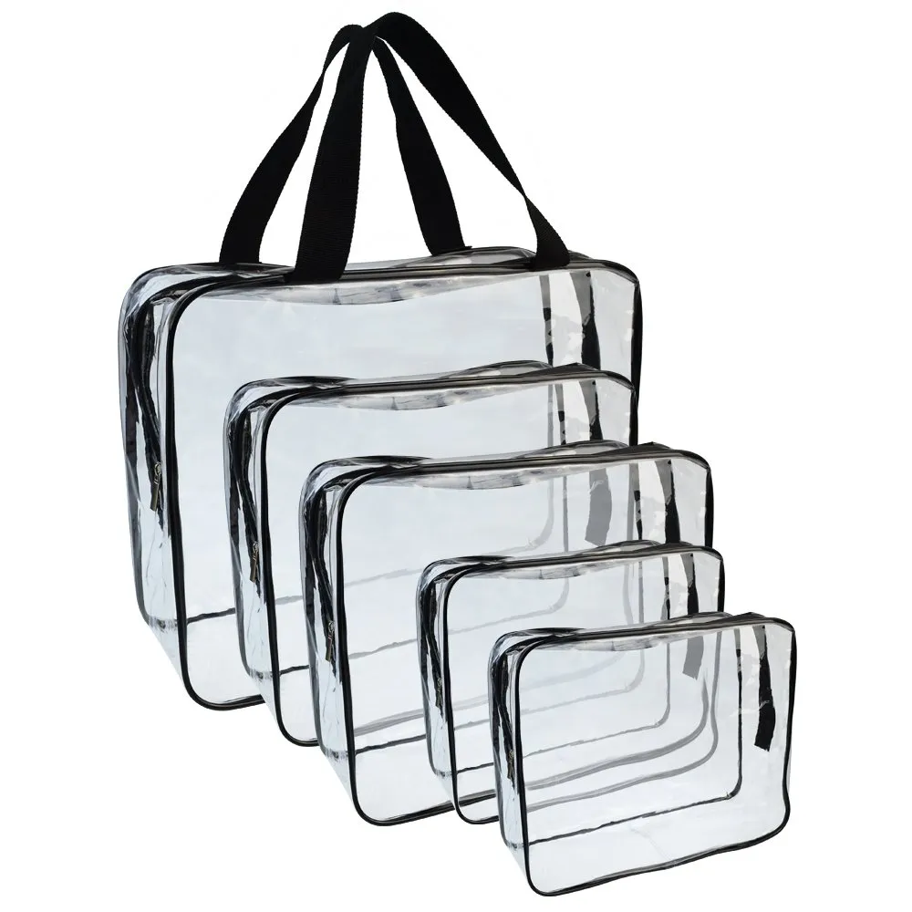 5 Packs Clear Cosmetics Bag Make-up Bags Organizers, PVC Zippered Toiletry Carry Pouch Portable Makeup Bag for Vacation Travel, Bathroom and Organizing Waterproof Makeup Zipper Bag Vinyl Plastic
